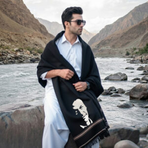 Customized Imran Khan Picture Shawl - Black # 03